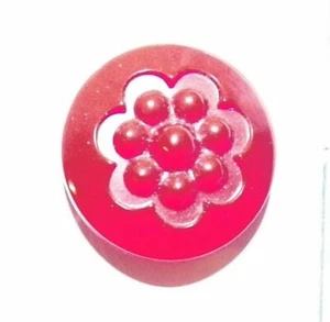 5 Cherry Red Plastic Buttons Flower Embossed Self Shank Vintage on Card - Picture 1 of 5