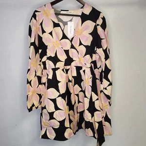 Miss Selfridge Poplin Wrap Smock Dress in Oversized Painted Floral Size 14 - Picture 1 of 3