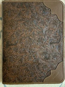 CHARRO USA BROWN Embossed TEXTURE Zip CLOSURE HARDCOVER Portfolio - Picture 1 of 12
