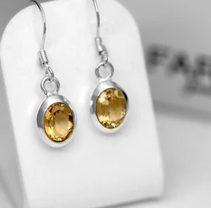 Oval Orange Citrine 925 Sterling Silver Dangle Earrings Ladies Jewellery Gift - Picture 1 of 5