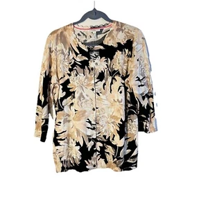 Isaac Mizrahi Live Womens Cardigan Button Down Sweater Floral 3/4 Sleeve NWOT - Picture 1 of 10