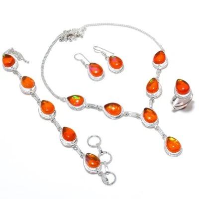 Orange Triplet Opal Gemstone 925 Silver Handmade Ethnic Jewelry Set - Image 1 of 3