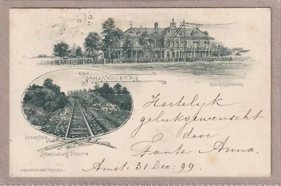 Ansichtskarte Johannesburg - Gerichtsgebäude/Bahnschienen/Spoorweg - 1899 - s/w - Bild 1 von 2