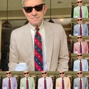 Seersucker Men's Suits 2Pcs Summer Business Double Breasted Suit Wedding Tuxedos - Picture 1 of 26