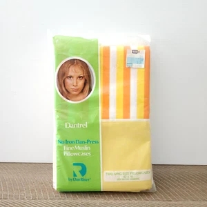 Vintage DAN RIVER Dantrel Orange Yellow Striped Pillow Cases Set of 2 SEALED - Picture 1 of 6