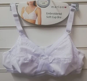(S5) Ladies Marlon White Embroidery Non Padded Non Wired Bra UK Sizes 36-42 B DD - Picture 1 of 3