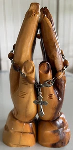 Beautiful Praying Hands of Natural Olive Wood Made In The Holy Land 6.25" +Cross - Picture 1 of 14