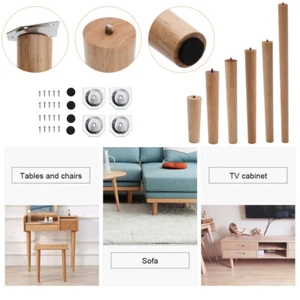 Round Beech Wood Sofa Legs Oblique Tapered Furniture Table Chair Cabinet Feet UK - Picture 1 of 71