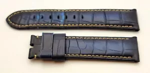 Autentico cinturino orologio Officine Panerai in pelle blu navy 24/22 mm, 95+125 mm OEM - Foto 1 di 3