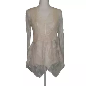 Haute Hippie Antique Lace Silk Blouse Size s cream chiffon top shirt boho - Picture 1 of 16