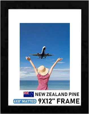 9"X12" Real Wood + Real Glass (Hang/Stand) Black Picture Photo Frame with Matted - Image 1 of 4