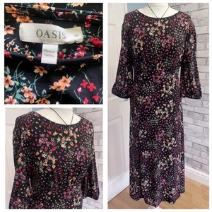 Oasis Dress Plus Size XL (Midaxi aprox UK 20) Stretchy Floral Party Holiday VGC - Picture 1 of 16