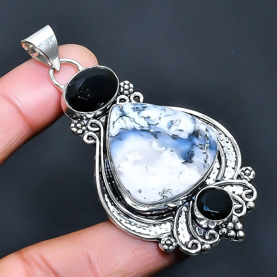 Colgante Joyería Dendrita Ópalo, Espinela Negra Chapado en Plata 925 2.46" Foto 1 de 1