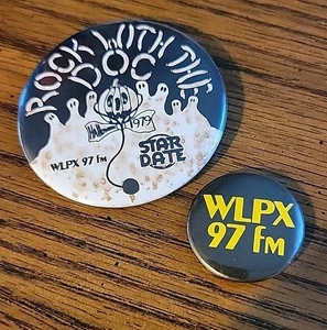 2 Vintage Radio Station WLPX 97 fm Button Pin Halloween 1979 Pumpkin Ghosts - Picture 1 of 10