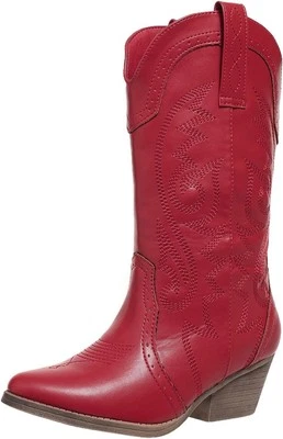 Botas de Vaquero para Mujer Pantorrilla Ancha Vaquera Punta Bordada...  Foto 1 de 4