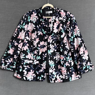 Blazer Kasper 24W Rosa Verde Preto Jaqueta Floral Carreira Colorida Trabalho Escritório - Imagem 1 de 4