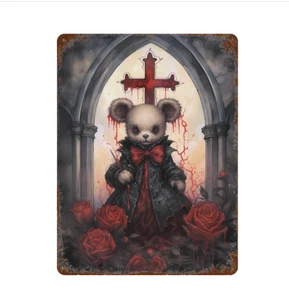 Letrero gótico de arte de pared de metal de vacaciones con rosas rojas para iglesia ratón decoración del hogar 12x16 grande - Imagen 1 de 4