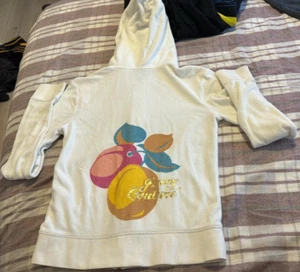 Juicy Couture Peaches Zip Up Velour Hoodie Size Small Cotton Y2K 90s White - Picture 1 of 7
