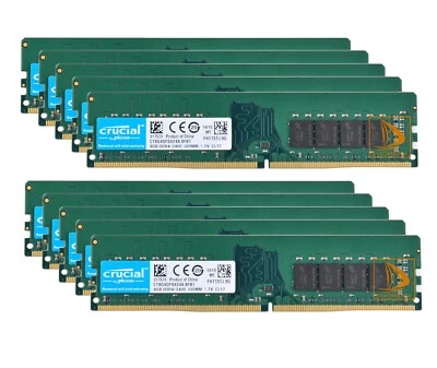 80GB Crucial 10X 8GB DDR4 2400MHz 2RX8 PC4-2400T 288Pin UDIMM Desktop Memory RAM - Image 1 of 4