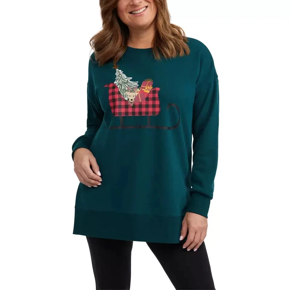 Teddi Rose Women's Holiday Crewneck Pullover Sweater Green Size L (176)