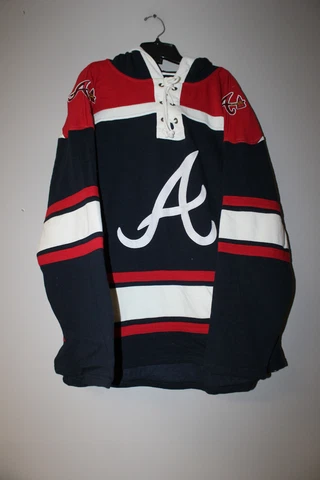 New MLB Atlanta Braves old time jersey style mid weight cotton hoodie men's L Cover