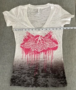 AEROSMITH Pink Logo Damen V-Ausschnitt Größe S getragen - Bild 1 von 2