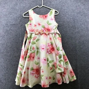 Rare Editions Girls Size 12 Party Dress Sleeveless Floral Pink Yellow Tie Waist - Picture 1 of 8