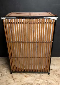 Mid Century Rattan Lined Clothes Basket Hamper Vintage Wood - Picture 1 of 6