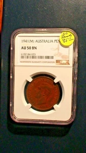 1941 M Australia Penny NGC AU50 BN 1P Coin PRICED FOR QUICK SALE - Picture 1 of 4