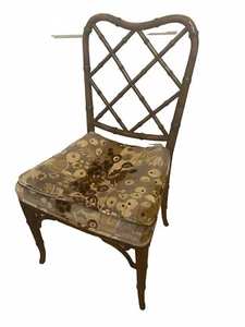 🔥RARE Antique Vintage Bamboo Rattan Side Chair~Upholstered Seat~1900s🔥 - Picture 1 of 16