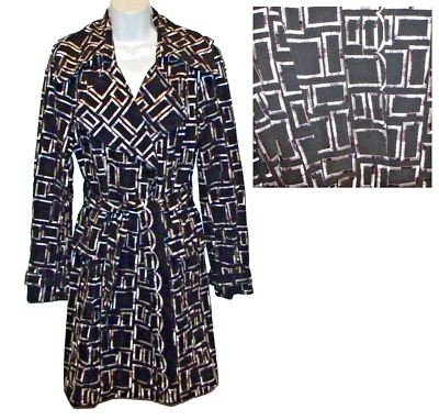 Retro ALBERTO MAKALi geométrico artístico bordado gabardina negra 6 S Foto 1 de 4