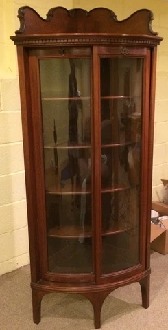 Exquisite Antique Corner Curved Glass China/Curio Cabinet Rare & Special Cover