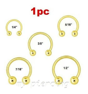 1pc. Gold IP Steel Horseshoe Circular Earring Labret Septum Ring 20G 18G 16G 14G - Picture 1 of 5