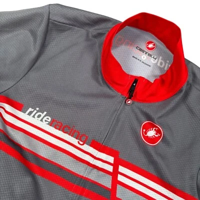 Jersey Castelli Para Hombre Gris Ride Racing Cremallera Completa Cuello Simulado Bolsillo Trasero Talla Pequeña Foto 1 de 4
