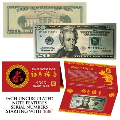 2020 CNY Chinese YEAR of the RAT Lucky Money $20 U.S. Bill - S/N Starts With 888 - Image 1 of 3