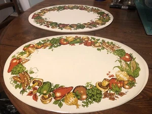 Town & Country Linen Vinyl Vintage MCM MUSHROOM VEGETABLE Placemats (4) - Picture 1 of 7