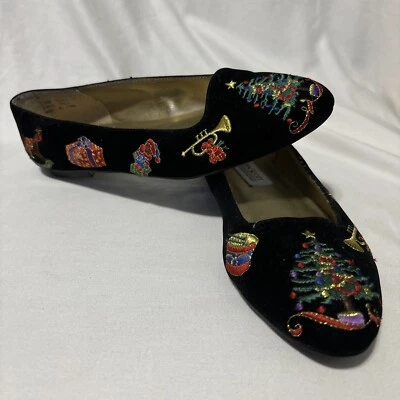 Винтажные туфли на рождественской елке Karen Scott бархатные туфли на плоской подошве размер 7,5 - Изображение 1 из 4