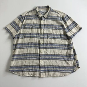 Camicia uomo Lucky Brand misto lino manica corta con bottoni beige taglia 2XL righe - Foto 1 di 7
