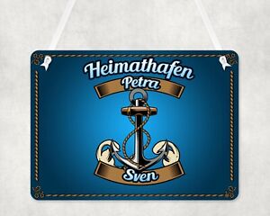 20x20cm METALLSCHILD Türschild HEIMATHAFEN Maritim Geschenk Meer See Blau Anker