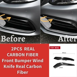 Front Bumper Wind Knife Real Carbon Fiber For Benz W205 S205 C63 C63S AMG 15~21 - Picture 1 of 12