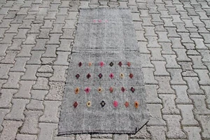 2x5 ft Gray Turkish Kilim - Handmade Wool Rug, Bohemian Living Room Accent - Picture 1 of 10