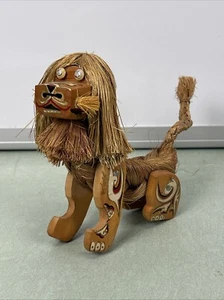 Vintage Hand Made Painted Wood Carved Foo Dog Lion Souvenir Made In Taiwan - Picture 1 of 6