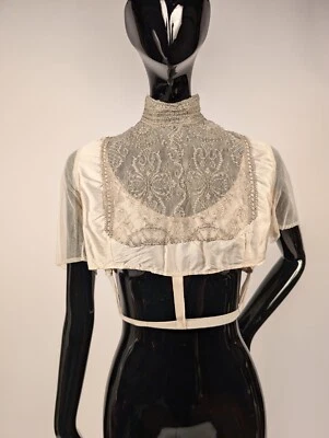 VICTORIAN 19TH C METALLIC LACE TRIMMED UNDERTOP W BELTED BOTTOM - Image 1 of 4