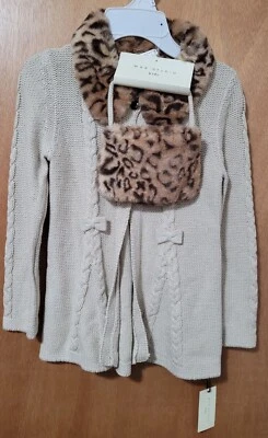 Max Studio Beige Knit Sweater With Faux Fur Collar And Purse Size Small 5/6 - Image 1 of 4