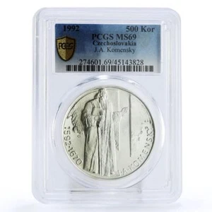 Czechoslovakia 500 korun Birthday Comenius Komensky MS69 PCGS silver coin 1992 - Picture 1 of 2