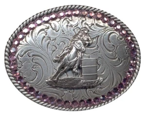 RHINESTONE COWGIRL ~PINK Crystal BARREL RACER~ Western Buckle- Cowkid GIRL 37380 - Picture 1 of 1