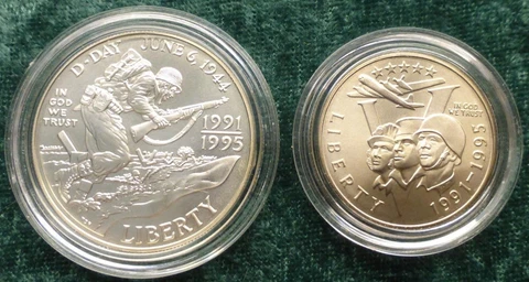 1991-1995 Uncirculated WWII D-Day Commemorative Silver Dollar & 50-Cent Set, Box Cover