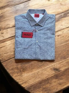 HUGO BOSS Camicia sportiva uomo manica lunga elegante 48 18 blu - Foto 1 di 8