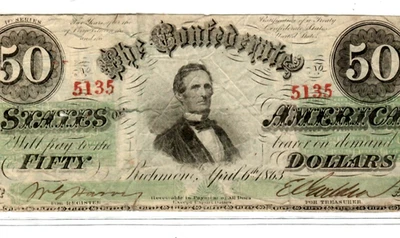 $50 (GREEN OVERPRINT) "RED SERIAL NUMBERS" 1800'S $50 (GREEN OVERPRINT) RARE!!! - Image 1 of 3