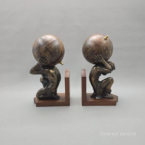Vintage römischer Titan Atlas hält Globus Statuen Kunst dekorative Buchstützen - Paar - Bild 1 von 15